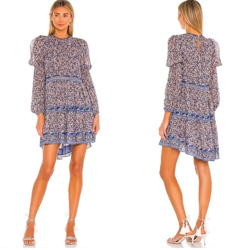 Saylor Talley Dress Vintage Floral Metallic Threads Tiered Skirt Romantic Style